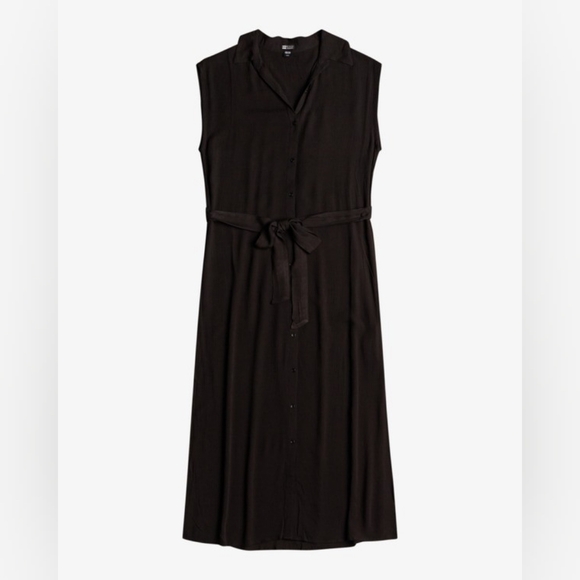 Billabong Sleeveless Black Midi Shirt Dress Button Down Belt Womens Small - Picture 1 of 8